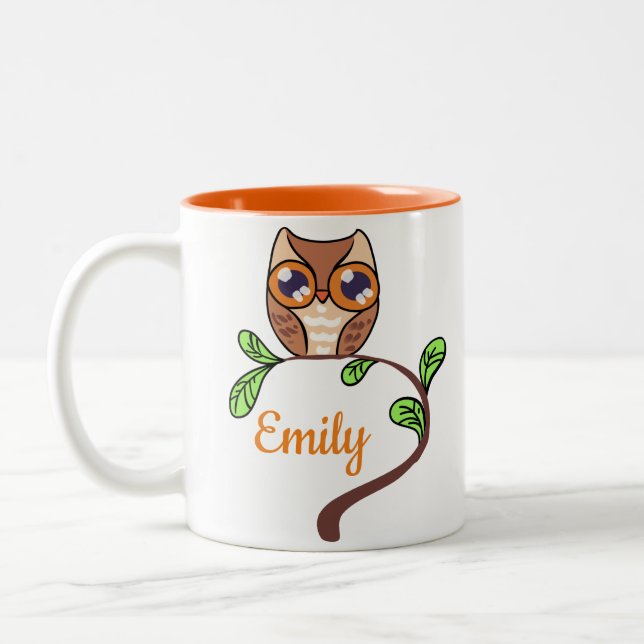 Caneca De Café Em Dois Tons Coruja Fora Personalizada (Esquerda)