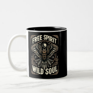 Caneca De Café Em Dois Tons Coruja Mística - Alma Selvagem Livre De Espírito