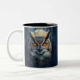 Caneca De Café Em Dois Tons Coruja Mística Arte Aquarela   Coruja da Lua da Fl