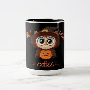 Caneca De Café Em Dois Tons Coruja/Outono/Halloween/Abóbora