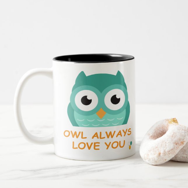 Caneca De Café Em Dois Tons Coruja Sempre Te Ama Mug (Com Donut)