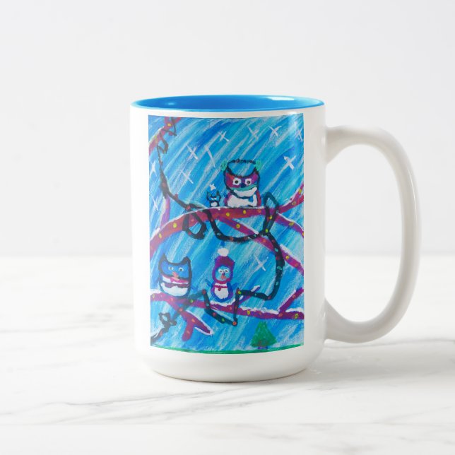 Caneca De Café Em Dois Tons Corujas Festivas (Direita)