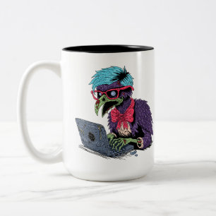 Caneca De Café Em Dois Tons Corvo Computador Zumbi