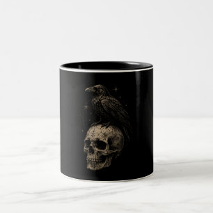 Caneca De Café Em Dois Tons Corvo Gótico em Crânio Vintage Mistério .