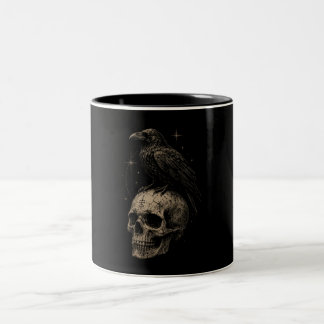 Caneca De Café Em Dois Tons Corvo Gótico em Crânio Vintage Mistério .