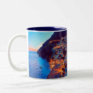Caneca De Café Em Dois Tons costa ldp POSITANO Amalfi - pôr do sol tirado pel