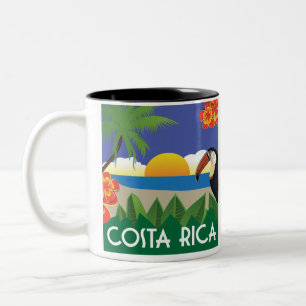 Caneca De Café Em Dois Tons Costa Rica vintage style toucan e hibiscus