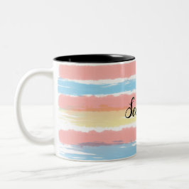 Caneca De Café Em Dois Tons Costelas Cor Azul Cor-de-Água Cor Azul Cor-de-Rosa