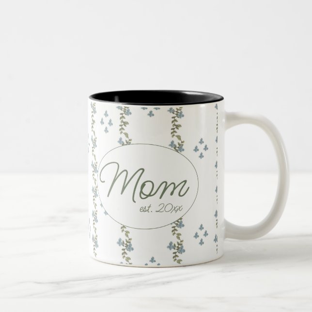 Caneca De Café Em Dois Tons Costume Elegante "Mãe, est. Caneta Floral Simples  (Direita)