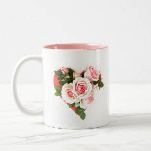 Caneca De Café Em Dois Tons Cota de Amizade e Buquê de Rosas Cardíacos