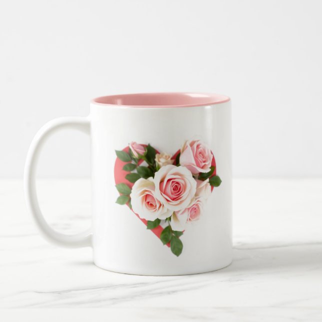 Caneca De Café Em Dois Tons Cota de Amizade e Buquê de Rosas Cardíacos (Esquerda)