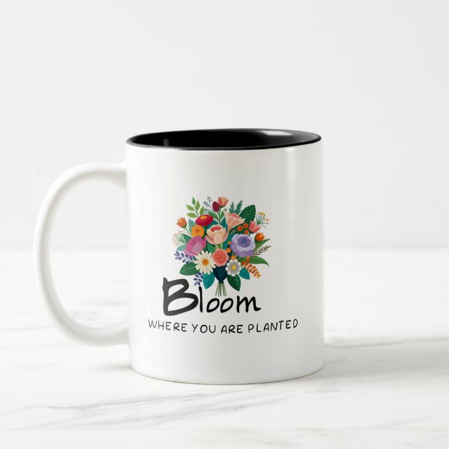 Caneca De Café Em Dois Tons Cota inspiracional - Bloom onde você está plantado (Esquerda)
