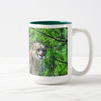 Caneca De Café Em Dois Tons Cougar Mountain Lion & Summer Pines