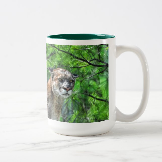 Caneca De Café Em Dois Tons Cougar Mountain Lion & Summer Pines (Direita)