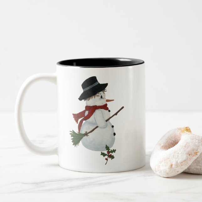 Caneca De Café Em Dois Tons Country Snowman Mug (Com Donut)