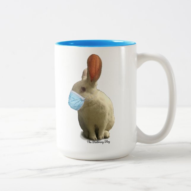 Caneca De Café Em Dois Tons COVID Mask Bunny Mug - Azul (Direita)