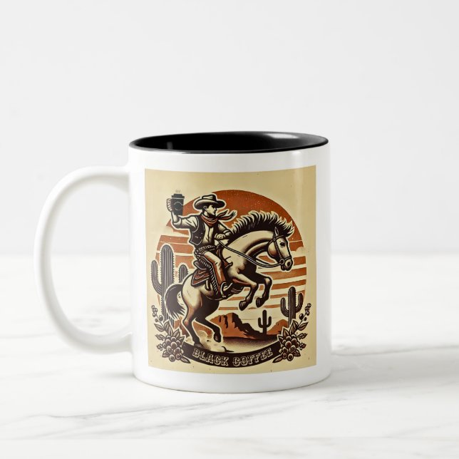 Caneca De Café Em Dois Tons Cowboy Café Mug Retro Design (Esquerda)