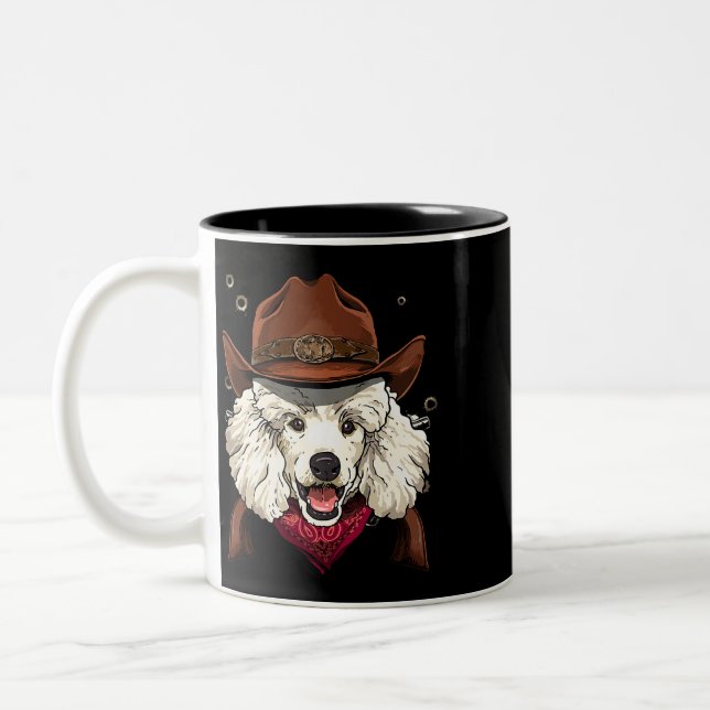 Caneca De Café Em Dois Tons Cowboy Poodle Western Rodeo Cowboy Hat e Bandana (Esquerda)
