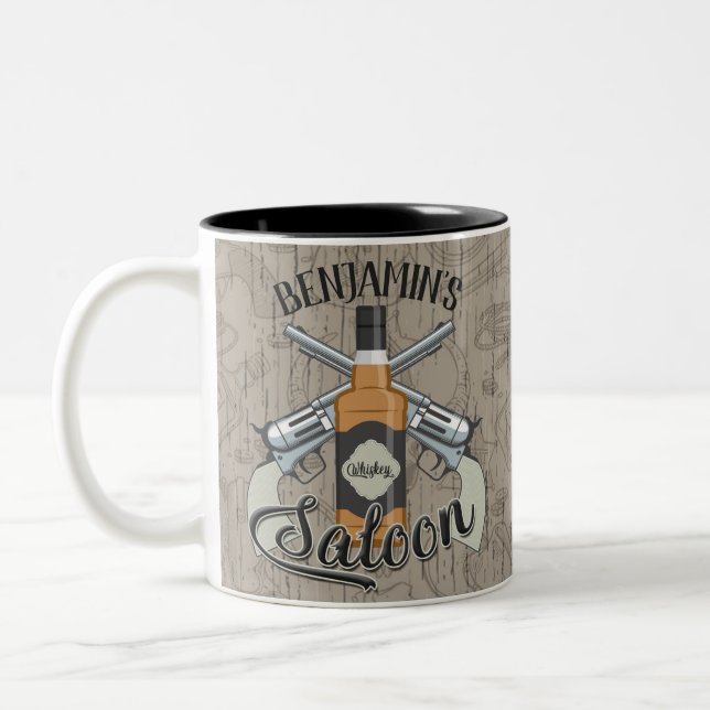 Caneca De Café Em Dois Tons Cowboy Revolver Gun Whiskey Saloon (Esquerda)