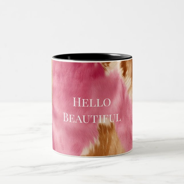 Caneca De Café Em Dois Tons Cowhide Castanho-Rosa-Castanho (Centro)