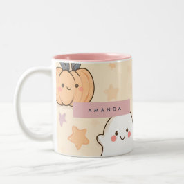 Caneca De Café Em Dois Tons Cozy Fall Halloween Ghost Pumpkin Personalizado