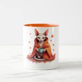 Caneca De Café Em Dois Tons Cozy Sphynx Cat Mug - Autumn Fall Blanket & Coffee
