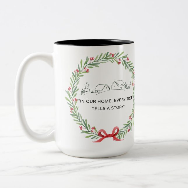 Caneca De Café Em Dois Tons Cozy Village Wreath Tale (Esquerda)