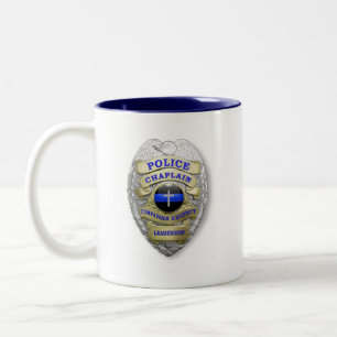 Caneca De Café Em Dois Tons Crachá de Capelão da Polícia da Linha Azul-Thin