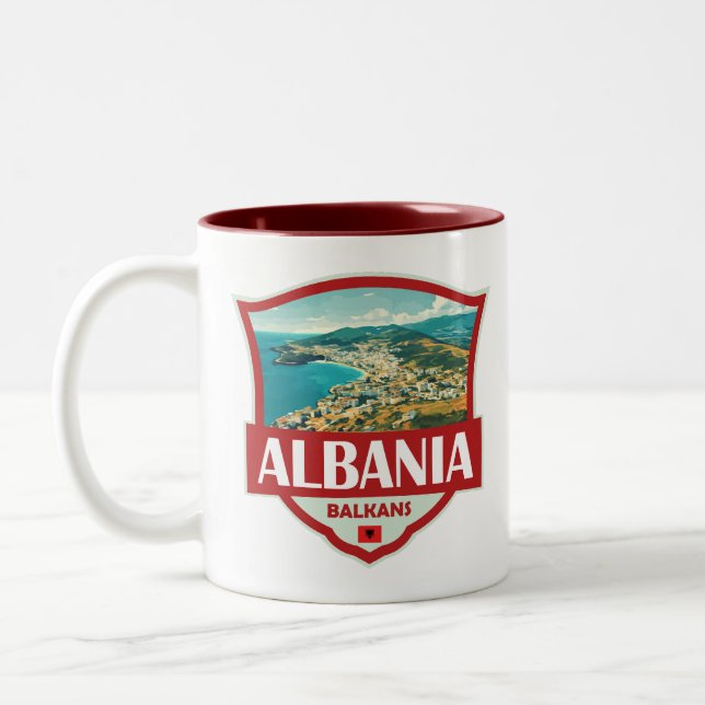 Caneca De Café Em Dois Tons Crachá Retroativo de Ilustração da Albânia (Esquerda)