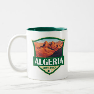 Caneca De Café Em Dois Tons Crachá Retroativo de Ilustração da Argélia