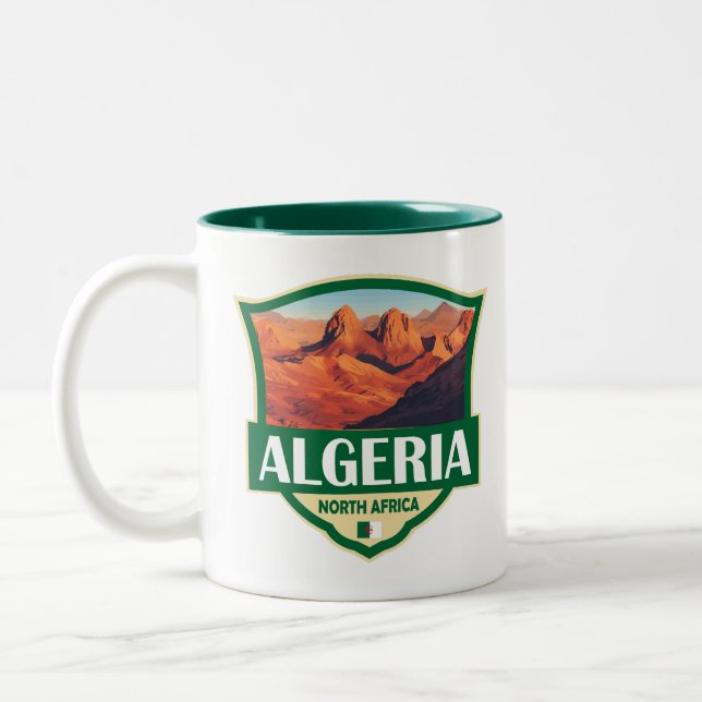 Caneca De Café Em Dois Tons Crachá Retroativo de Ilustração da Argélia (Esquerda)