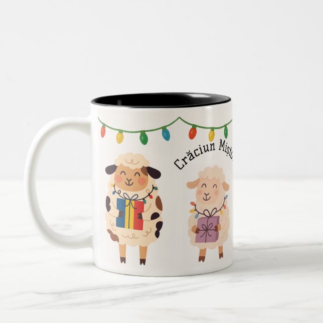 Caneca De Café Em Dois Tons Crăciun Mișto Sheep Gift Romanian Holiday (Esquerda)