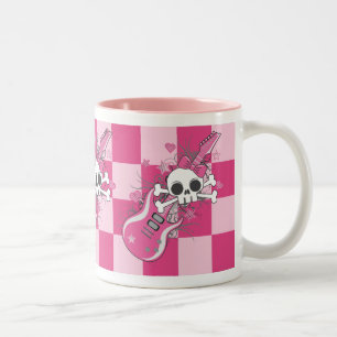 Caneca De Café Em Dois Tons Crânio bonito com violão rosa