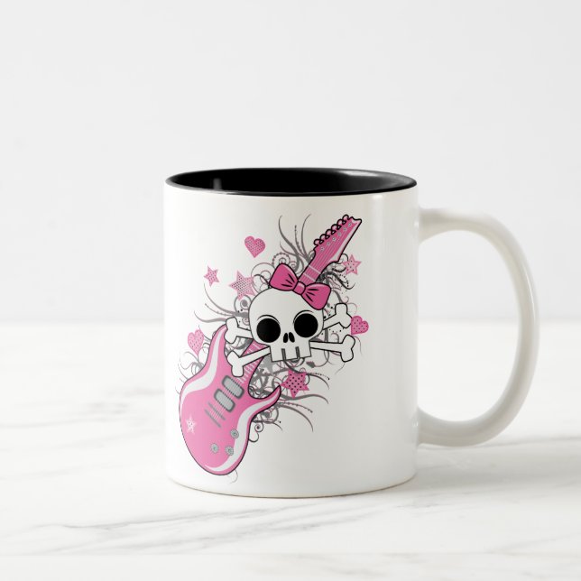 Caneca De Café Em Dois Tons Crânio bonito com violão rosa (Direita)