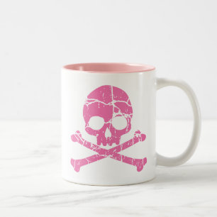 Caneca De Café Em Dois Tons Crânio cor-de-rosa gasto e Crossbones