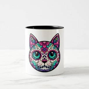 Caneca De Café Em Dois Tons Crânio de Açúcar Colorido