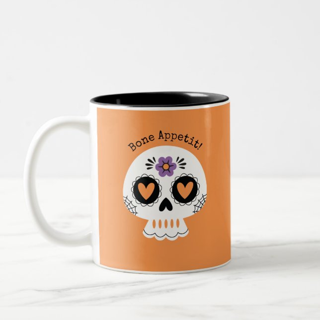 Caneca De Café Em Dois Tons Crânio de Açúcar de Halloween (Esquerda)