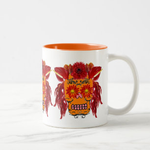 Caneca De Café Em Dois Tons Cranio de Açúcar Floral
