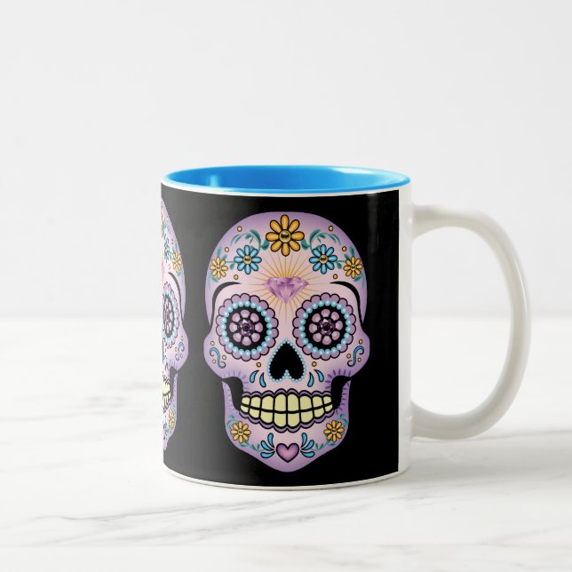 Caneca De Café Em Dois Tons Crânio de Açúcar Roxo (Direita)
