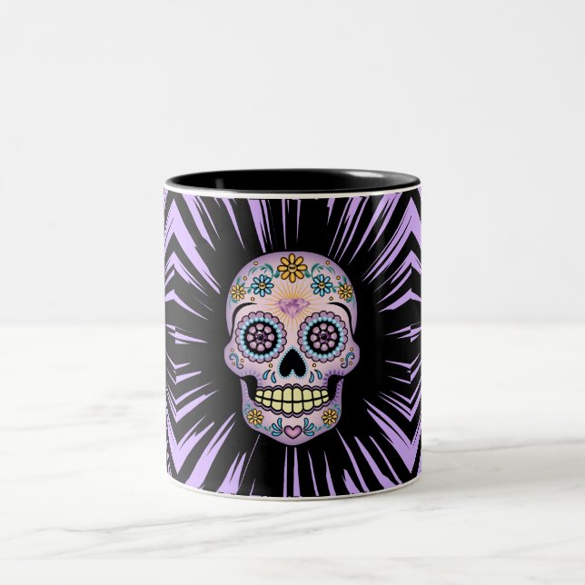 Caneca De Café Em Dois Tons Crânio de Açúcar Roxo (Centro)