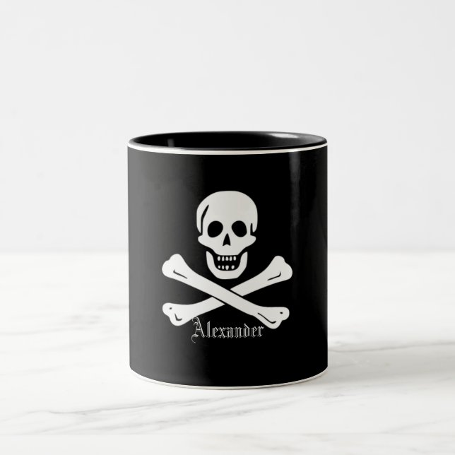 Caneca De Café Em Dois Tons Crânio de bandeira de pirata e Crossbones Roger (Centro)