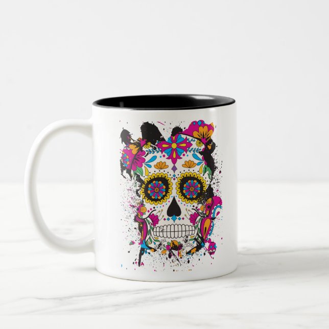 Caneca De Café Em Dois Tons Crânio de los muertos (Esquerda)