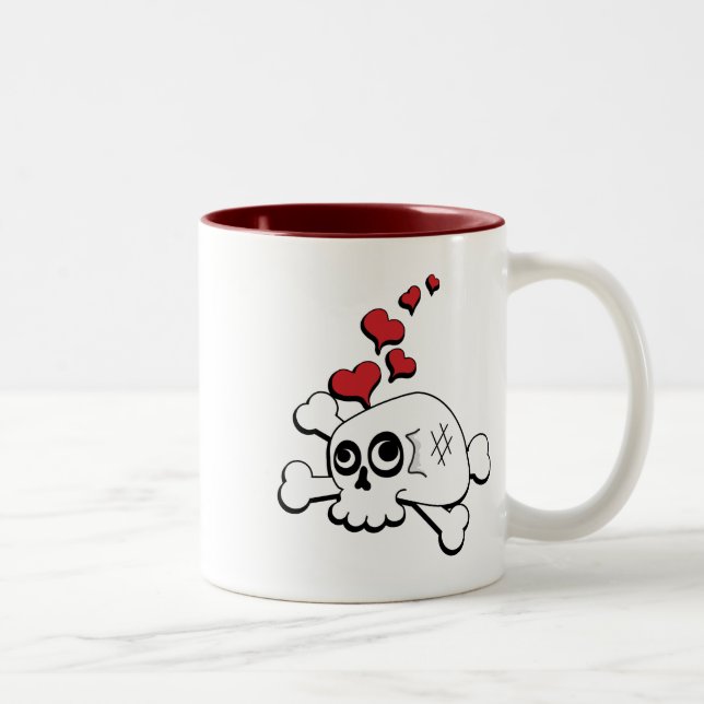Caneca De Café Em Dois Tons Crânio e coração (Direita)
