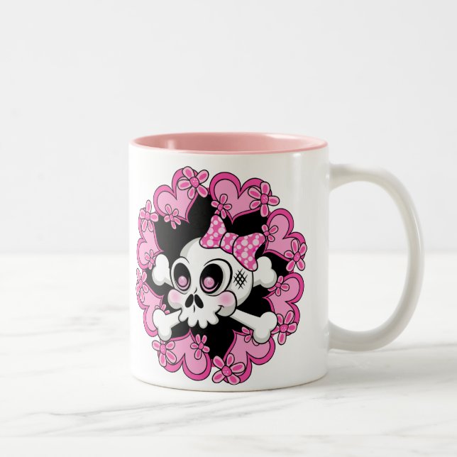 Caneca De Café Em Dois Tons Crânio e Corações em Cuta (Direita)