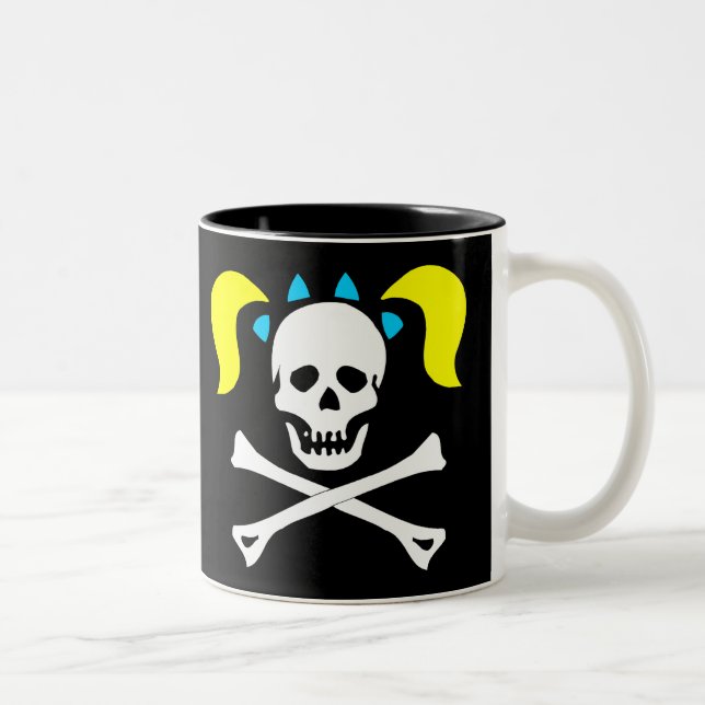 Caneca De Café Em Dois Tons Crânio e Crossbones com tranças (Direita)