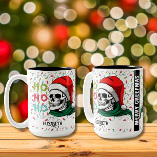 Caneca De Café Em Dois Tons Crânio Engraçado No Natal Ho Ho Ho Natal