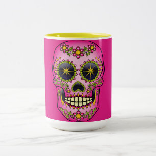 Caneca De Café Em Dois Tons Crânio Magenta Floral