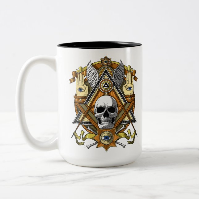 Caneca De Café Em Dois Tons Crânio Masônico (Esquerda)