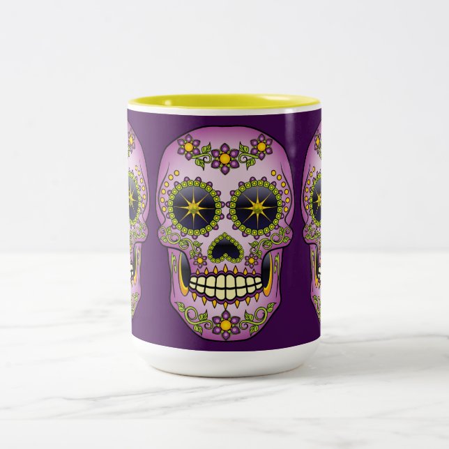 Caneca De Café Em Dois Tons Crânio Puro Floral (Centro)