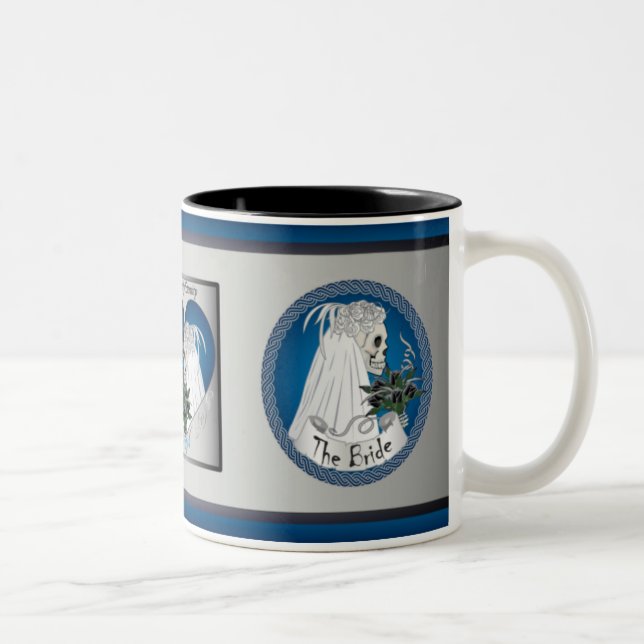 Caneca De Café Em Dois Tons Crânios azuis do casamento (Direita)